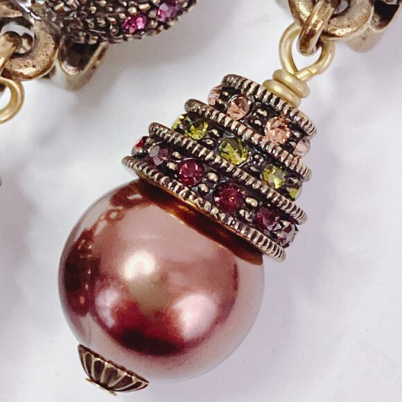 Signed Heidi Daus Fx Pearl Swarovski Crystal Rhinestone Clip On Earrings Vintage - Picture 11 of 16